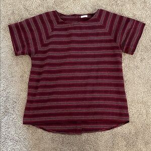 Women’s Burgundy Striped Short-Sleeve Top